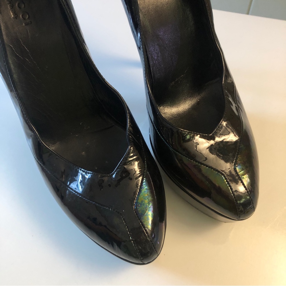 * GUCCI Black Patent Unisex Stiletto Platform Women’s size 38EU Pumps - Picture 12 of 14